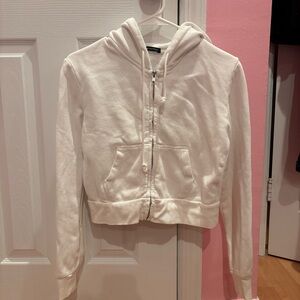 Brandy Melville White Zip-Up Hoodie